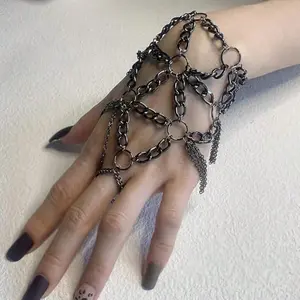 Gothic Metal Bracelet with Chain Fringe, Punk Inspired Thorn Chain Bracelet, Perfect for Halloween Costumes & Cosplay, Elegant Gothic Accessory for Women, Gothic Jewelry
