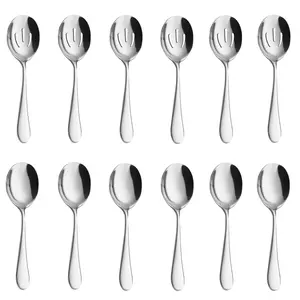 12 Pcs Stainless Steel Serving Utensils Set for Buffet Can Banquet Cooking Kitchen Basics,Including 6 Serving Spoons and 6 Slotted Spoons,Halloween Christmas Party Gifts,Hand Tools Kits