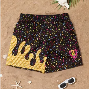 Cool Flame Pattern All Over Print Boys' Beach Shorts, Fashion Trendy Seaside Essential, Casual Loose-Fitting Boxers Trunks, Drawstring Waist
