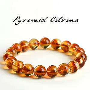 Brazilian Pyramid Citrine Bracelet, Natural Yellow Citrine with Tower Inclusions, Healing Crystal Jewelry for Wealth & Luck