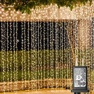 LED Curtain Lights Outdoor 40ft x10ft, 800 LED Plug in Hanging String Lights Indoor, Christmas Twinkle Lights Backdrop for Outside Backyard Patio Wedding Decor, Warm White (Not Connectable)