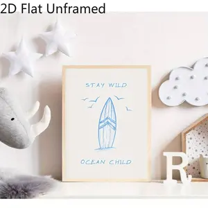 2D Flat 1pc Unframed Surfing Wall Art Print - Ocean Beach Waves & Surfboards Canvas, Poster Print, Artwork Wall Painting for Gift, Bedroom, Living Room, Office, Wall Decor, Dormitory Decor, Home Decoration, Gift for Valentine's Day