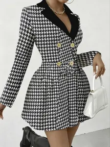 Women's A690 Vintage Plaid Office Dress, Slim-Fitting Western Style Suit Dress, Elegant Career Social Wear, Perfect for Work & Events