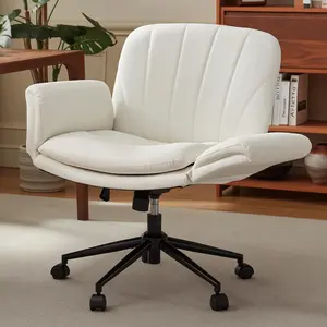 [Spring Glow Up] Criss Cross Chair with Five-Level Adjustable Arms and Wheels - Comfortable Ergonomic PU Leather Swivel Vanity Chair - Computer Makeup Gaming Chair for Home Office, Bedroom, Vanity Room