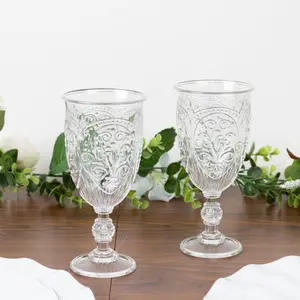 24-Pack Clear Plastic Vintage Goblets – 10oz Retro Embossed Wine Glasses, Elegant Water & Juice Cups - 7" Tall