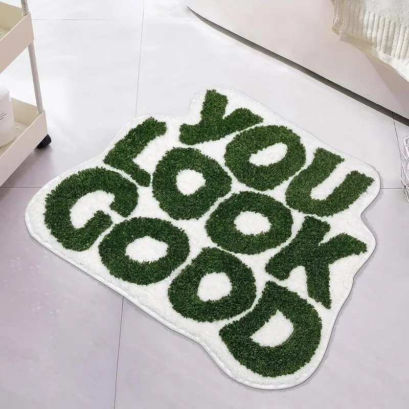 Letter Slogan Bath Mat, 1 Count Christmas Decor Funny Cute Soft Room Decor Bath Rug, Slogan Graphic Rug, Washable Non Slip Shower Rug, Absorbent Bath