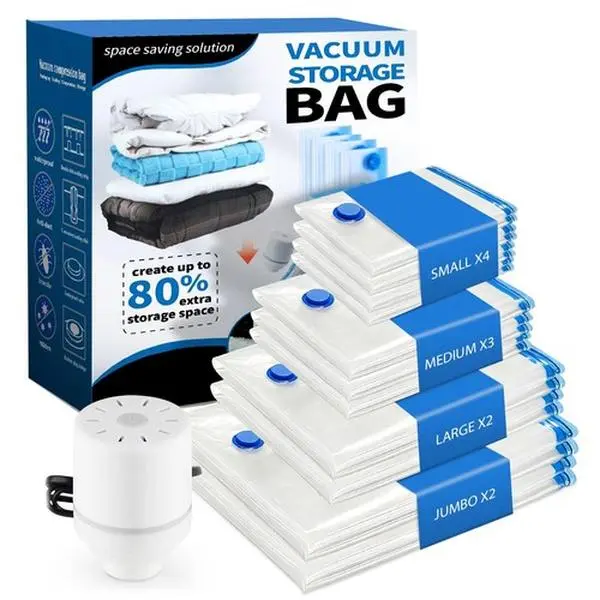 【DealsForYouDays】Cordless Travel Vacuum Storage Compression Bag Set – 11-Pack in 3 Sizes – USB Rechargeable Handheld Pump with Built-In Battery – Waterproof & Reusable Space Saver for Clothes & Packing, Perfect for Carry-On Suitcases