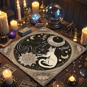 1 Piece Mysterious cat-decorated tarot tablecloth, altar ceremonial cloth, creative polyester tablecloth, used by tarot scholars for tarot card reading, home fabric decoration.