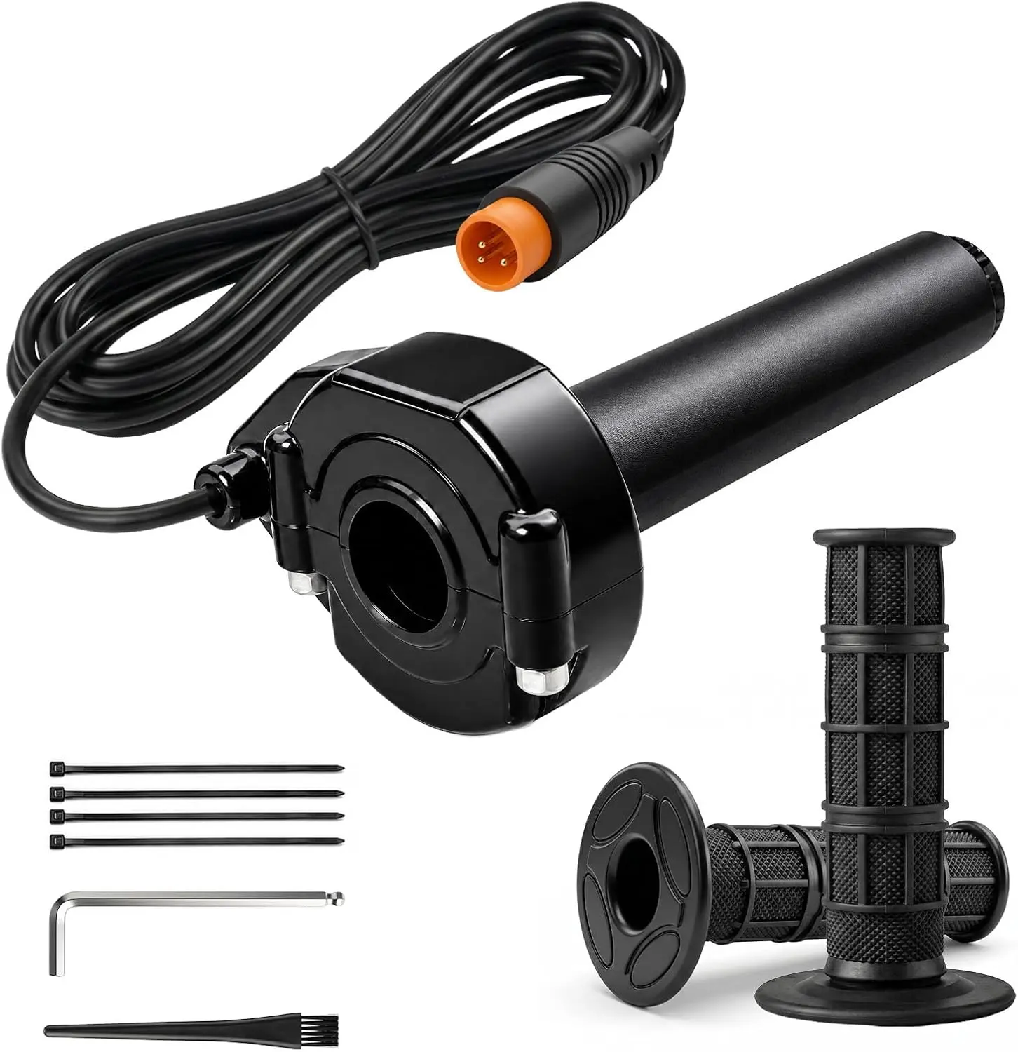 Full Twist Throttle, Surron Throttle for Macfox, HappyRun, Qlife & Freego 12V-72V eBike throttle grip for Tamobyke, ESKUTE & Heybike, plug & play, rolling bearing, 1.2m cable, 3-pin connector.