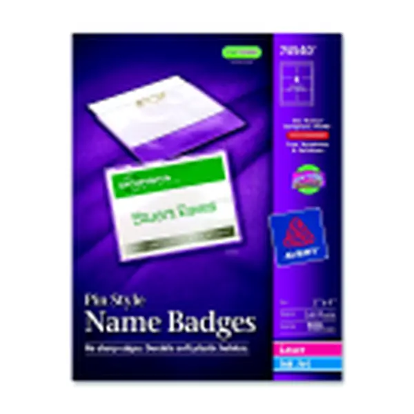 Avery 3x4 in. PVC-Free Rectangular Top-Loading Pocket Name Badge Holder Kit, Easy-to-Load Design, Flexible Pin, Micro-Perforated Inserts for Laser Inkjet Printers, 100-Pack with Free Avery Templates & Software for School & Work, 3 X 4 In.