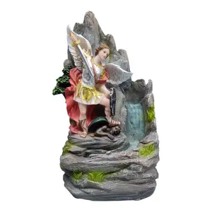 San Miguel Arcangel 12" Inches Tall Fountain with Light Fuente Saint Michael Archangel Estatua - Detailed Figure Brand New Religious Decor Standing Ornaments
