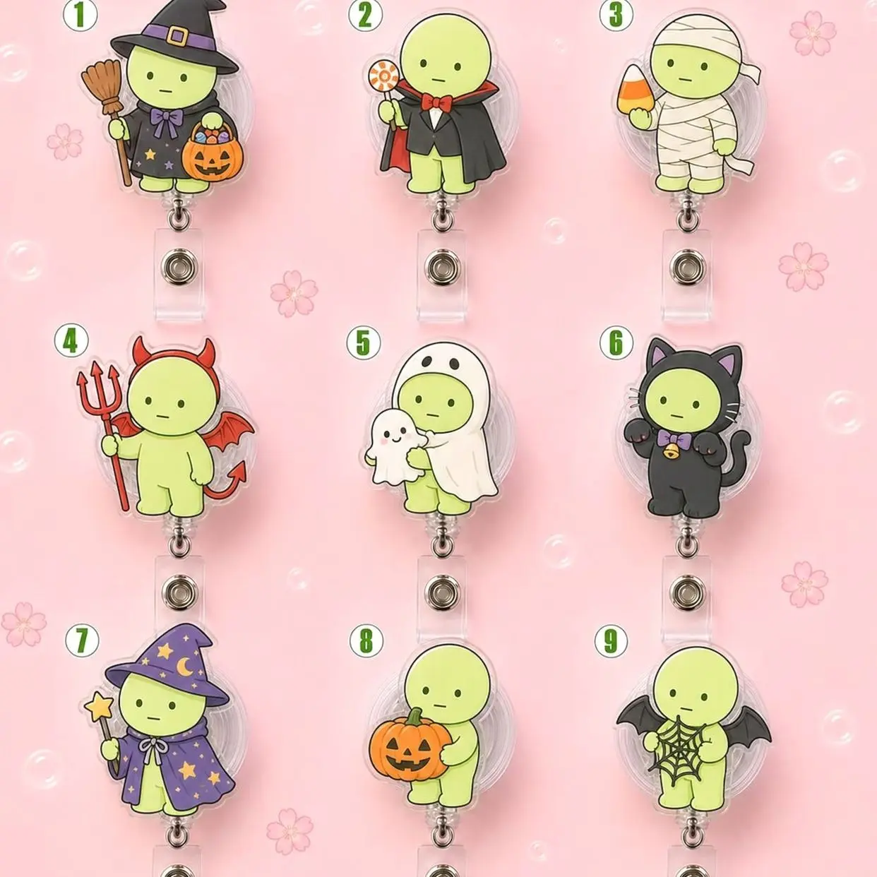 Kawaii Green Guy Halloween Badge Reel, Green Guy Matcha Badge Reel ID Holder, Green Guy Nurse Gift, Spooky Ghost Badge Reel
