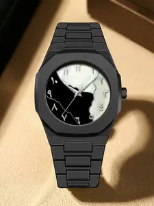 Men's Shell Quartz Watch, Quartz Movement, Dial, Steel Strap, Arabic Numerals, Fashionable and Versatile, Business and Casual Wear, Quartz Analog Wristwatch