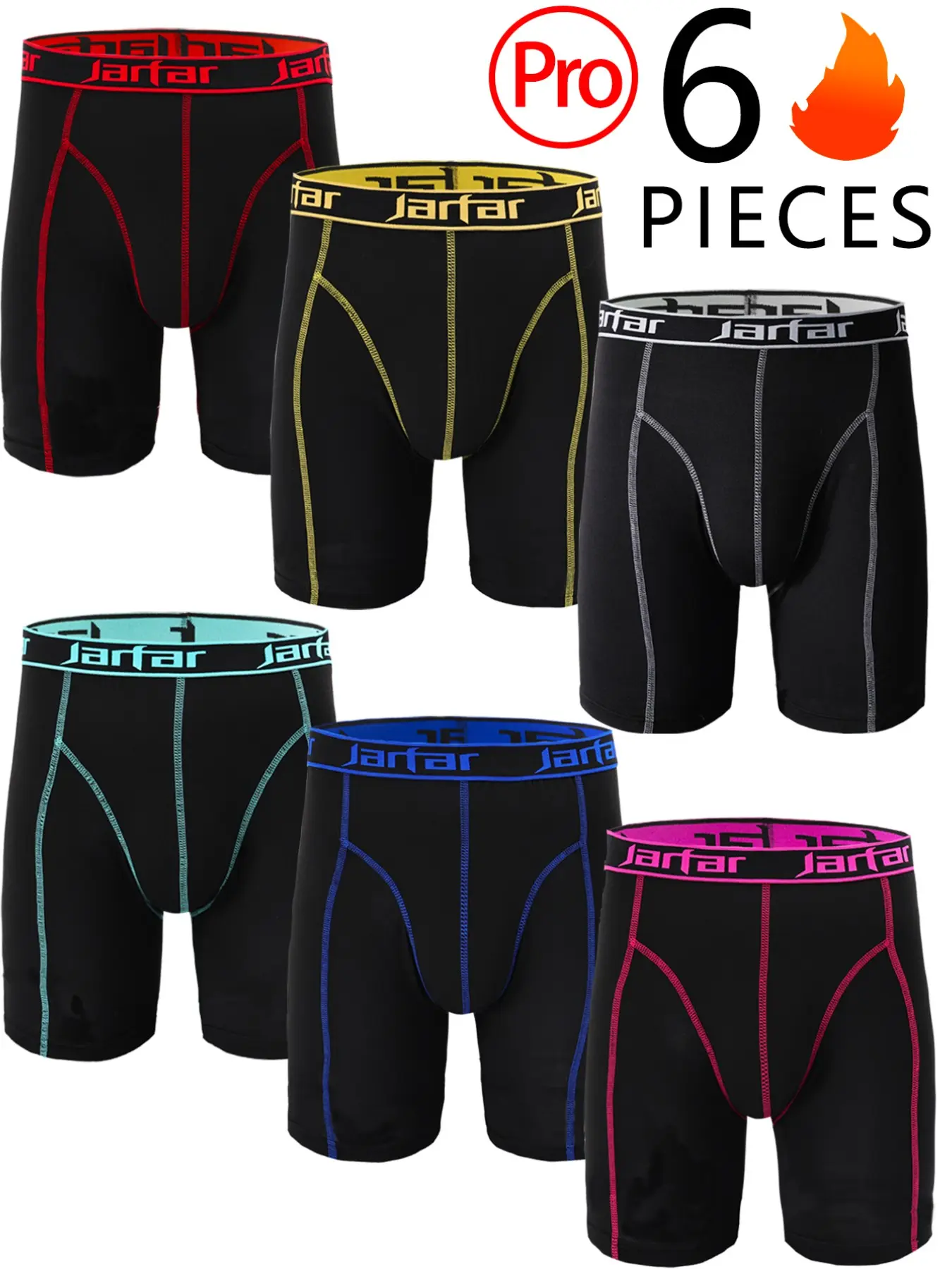 6 Pcs Men's Colorful Waistband Extended Briefs, Breathable Comfort High Elastic Sport Long Briefs, Casual Square Panties for All Seasons Underwear, Casual Sports Underwear