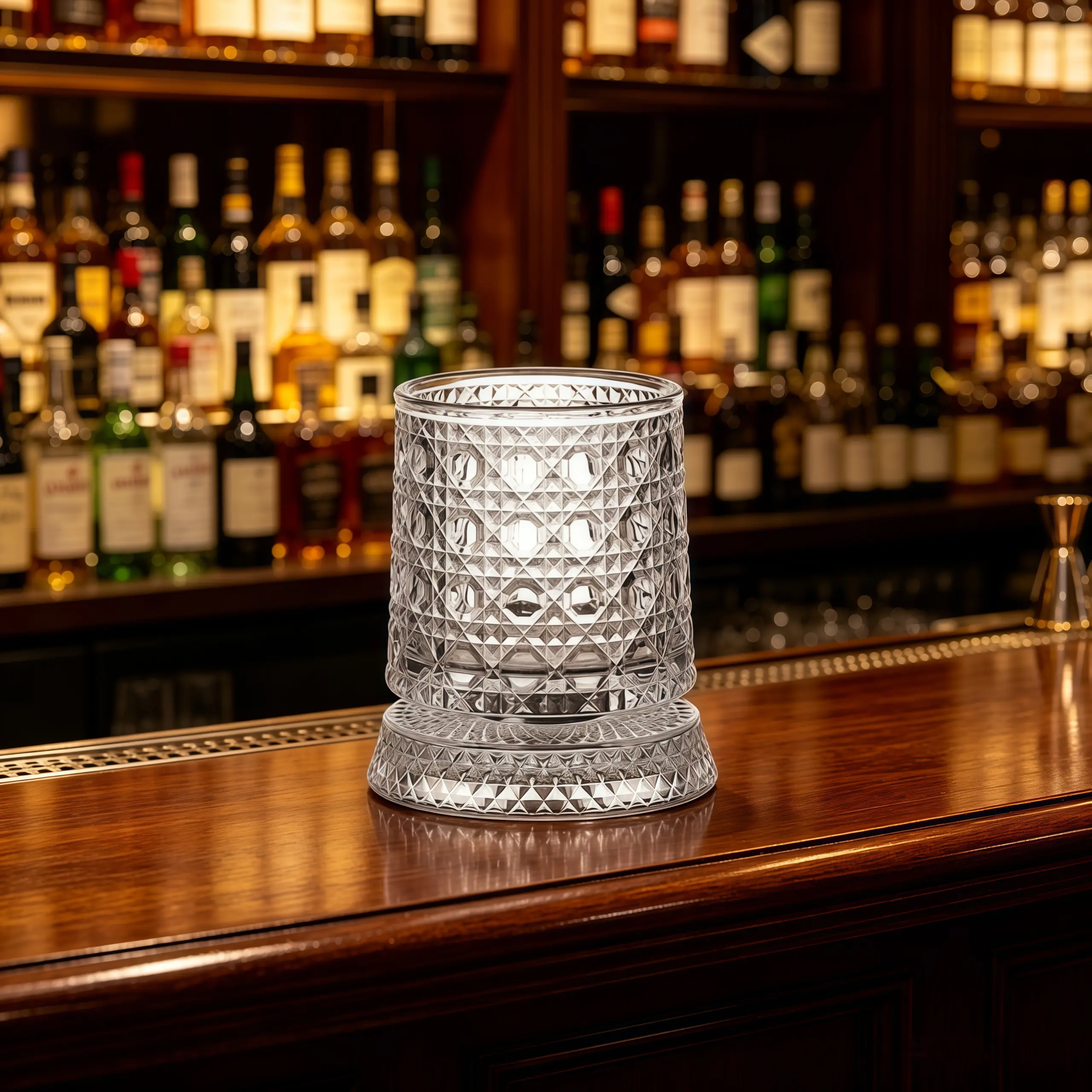 360° Rotatable Diamond Cut Crystal Spinning Whiskey Glass - Old Fashioned Drinkware for Bourbon, Scotch - Unique Bar Glass Gift for Men