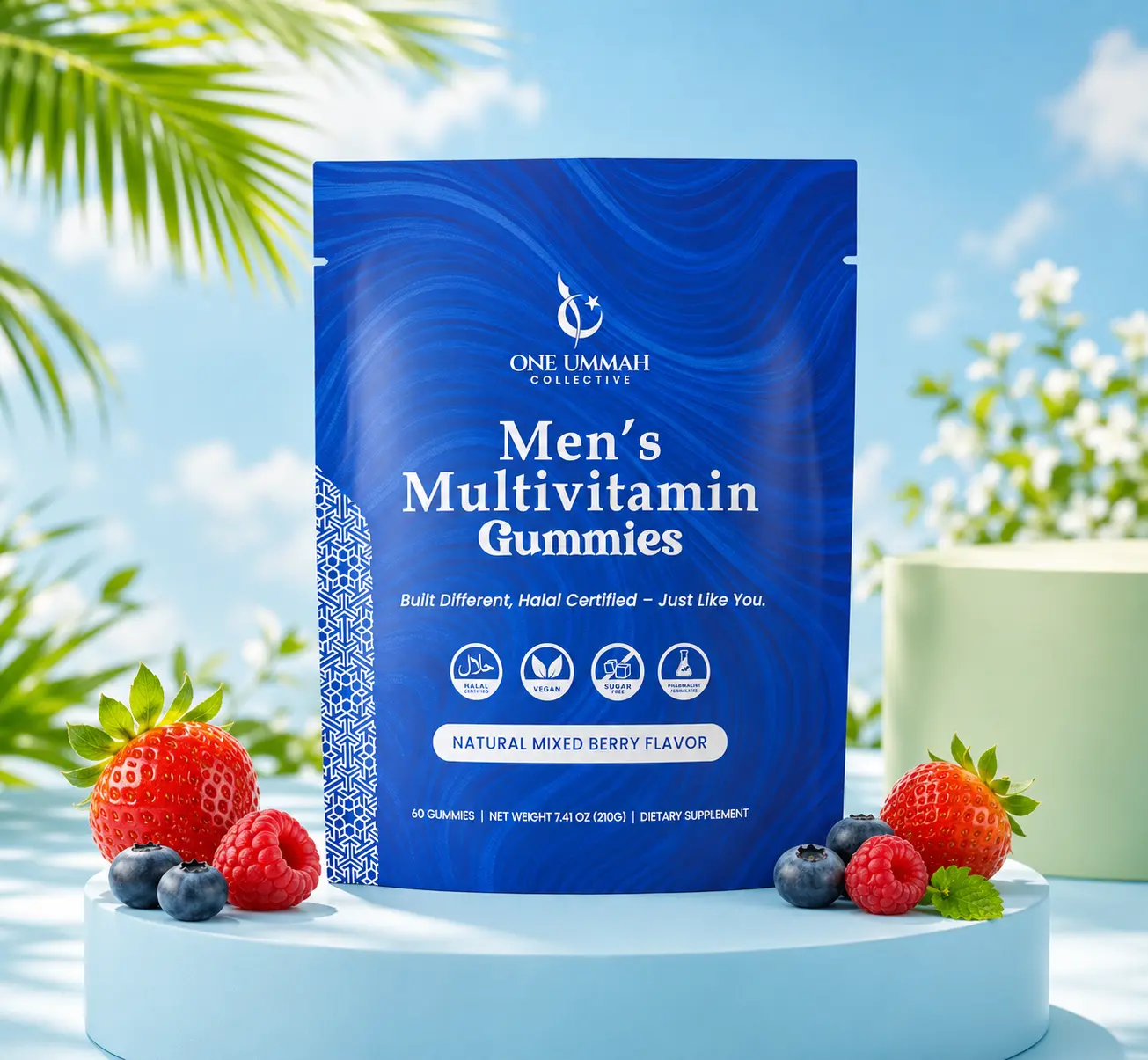 Halal Certified Men's Multivitamin Gummies - Sugar Free, Easy Digestion, & High Absorption - Packed with Essential Nutrients, Zinc, B12 & Biotin for Energy, Support, and Wellness - Tasty 60 ct Gummy, Dietary, Chewable