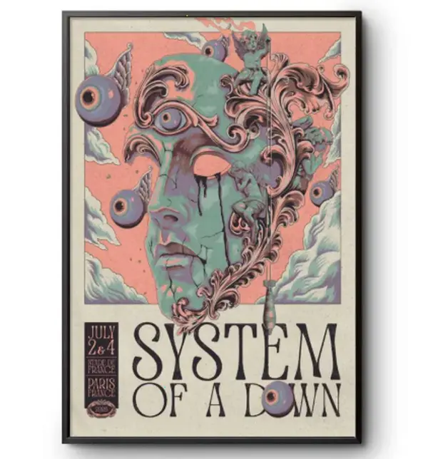 [40% OFF] [UNFRAMED]     System Of A Down July 2-4 2026, Paris France Poster