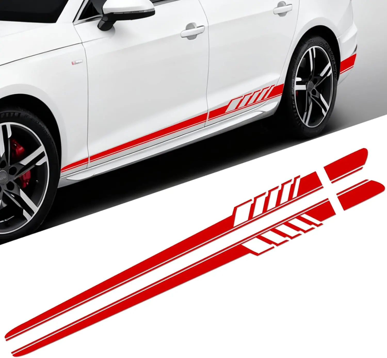 2PCS Car Side Skirt Decals, Auto Body Large Stickers, Waterproof PVC Racing Long Stripes Personalized Stickers, Car Stripe Stickers Decor Racing Accessories for Cars Trucks SUVs (Red)