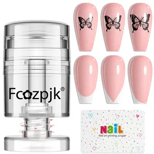 Rotatable Nail Stamp, Clear Silicone Nail Art Stamper Scraper Kit Soft Jelly Head Stamper Enlarge Shrink Pattern Size French Tips Tool Stamping Printing Manicure Templates Supply Professional