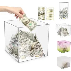 5.9" Acrylic Clear Piggy Bank Money Saving Box for Cash Saving, Must Break to Open, Clear Cube, Unisex, Adults and Children (15 * 15CM)