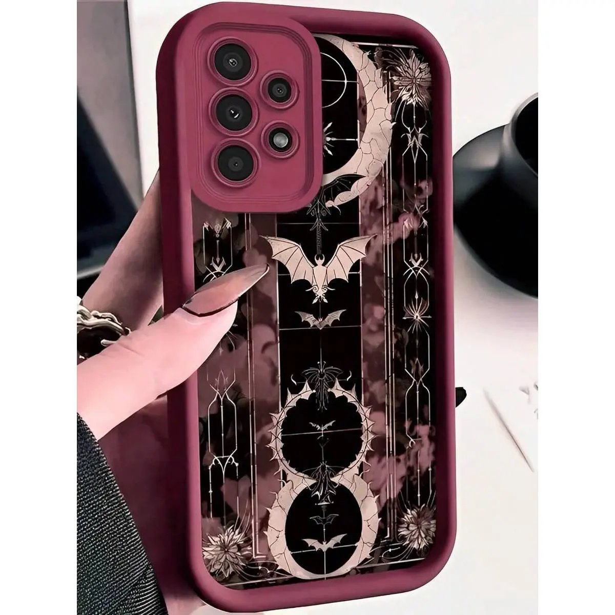 Halloween Dark Bat Moon Smartphone Case - PC+TPU Casing Cover for Phone Protection, Compatible with Galaxy S22/23/24/25 Ultra/FE+ & iPhone 17/16/15/14/13/12/11 Pro Max, X, XS, Plus, Mini, Air