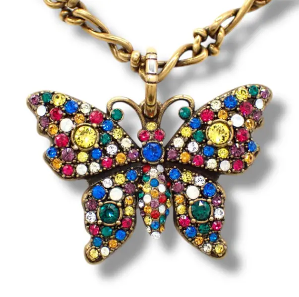 Pre-owned Gucci Vintage Gold Multi Color Crystal Butterfly Thick Chain Necklace J8070717