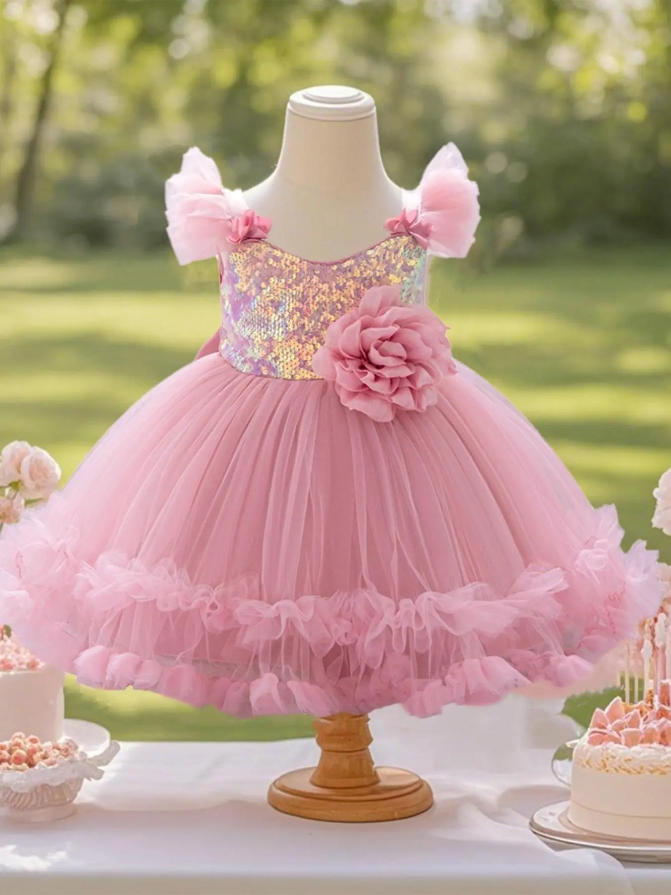 elan dolman sleeve glitter dress Flower girl dress ivory Wedding flower girl dress Princess flower tull –  Colibri Fashion Studio main image 0