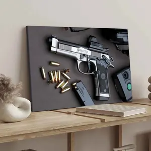 1Count Wooden Frame Canvas, Cool Future Technology Handgun Images, Exquisite Poster, Fashion Bedroom Decoration, Modern Art Home Poster, Waterproof High Definition Printing, Ideal Gift, Art, Vintage Wall Art