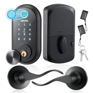 【FathersDayGift】VEVOR Fingerprint Door Lock Set, Electronic Biometric Deadbolt Keyless Entry Door Lock with Handle, Touchscreen, Auto Locking, One-Time Code, Anti-Peeking Password, IC Cards, for Home, Matte Black