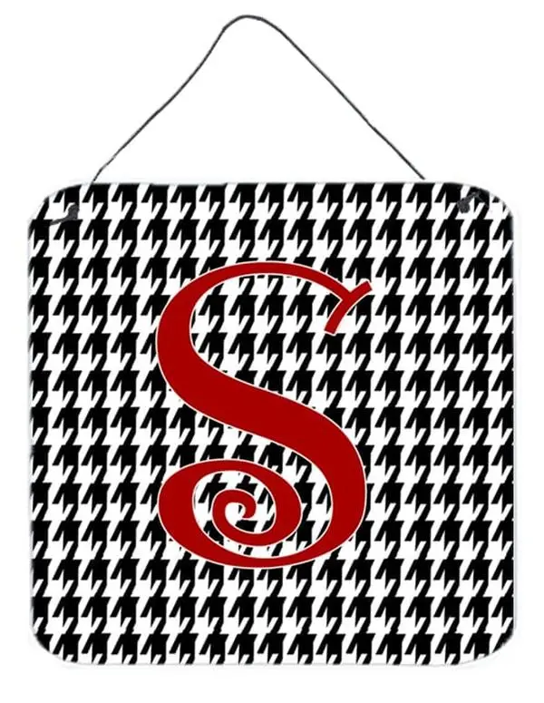 Carolines Treasures CJ1035-SDS66 Letter S Initial Monogram - Houndstooth Black Aluminium Metal Hangable Wall or Door Decor Print, Room Decor