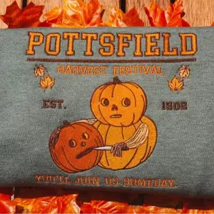Pottsfield Harvest Festival Pumpkin Carver Embroidered Sweater inspired by Over The Garden Wall - Fall Autumn Halloween Shirt