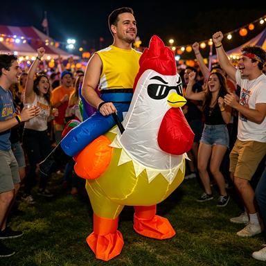 Inflatable Costume Adult, Riding Chicken Costume for Men/Women, Blow up Ride on Rooster, Funny Halloween Costumes Adult Christmas Holiday Party Suit