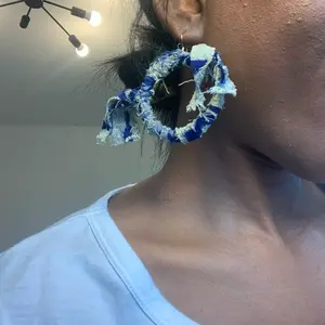 Royal Blue and Cream Boho Chic Adire Earrings