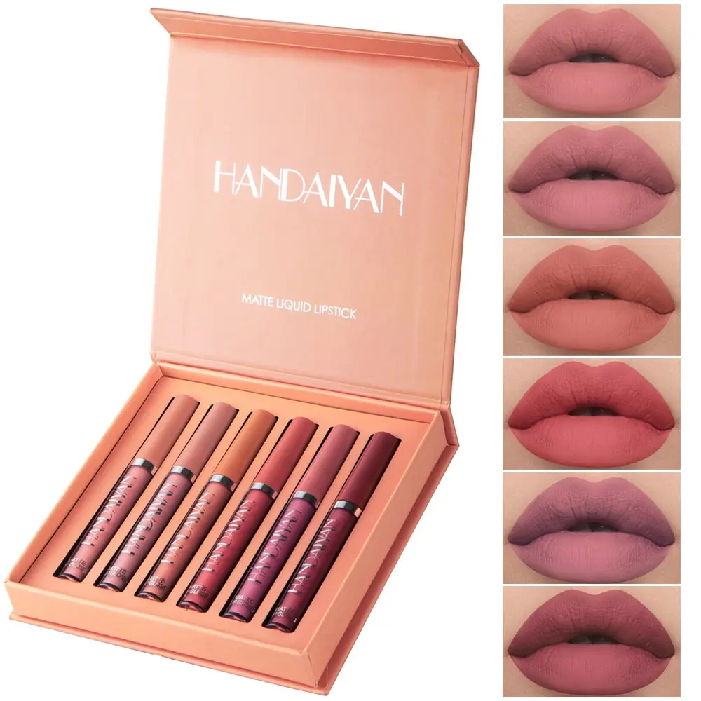 HANDAIYAN 6 Pieces Matte Liquid Lipstick Set - Long-Lasting & Highly Pigmented | Nude Lip Stain Makeup Kit - Waterproof, Non-Transfer (Doesn't Stick to Cups) | Perfect Makeup Gift for Women