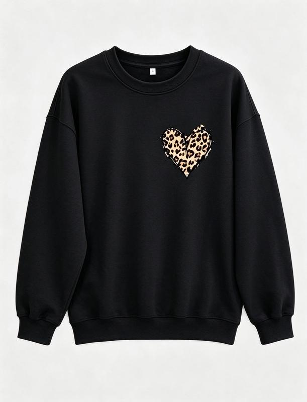 Men's Retro Leopard Print Heart Short-Sleeve Cotton Washed T-Shirt - Casual Fit Cargo-Inspired Top for Jeans, Cargo Pants Pairing, Shortsleeve,Hoodie,Sweatshirt,Christmas and Halloween gifts