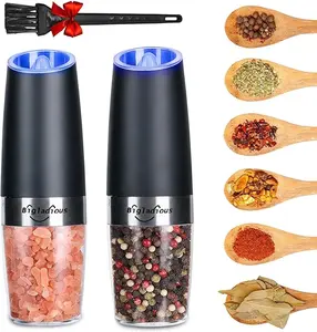 Gravity Electric Salt and Pepper Grinder Set, 2 Pack Food Grade Stainless Steel Automatic Black Pepper Mills, Battery-Powered with LED Lights
