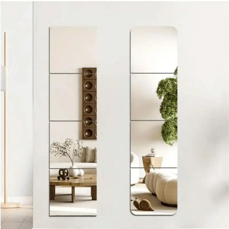 Full-Length Self-Stick Wall Round Corner Mirror Set, Reflective Acrylic Frameless Privacy Mirror for Bedroom Gym Bathroom, 1 Piece/2 Pieces/4 Pieces