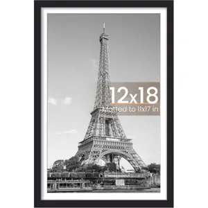 12x18 Picture Frame, Display Pictures 11x17 with Mat or 12 x 18 Without, Wall Hanging Poster Frames, Black, 1 Pack