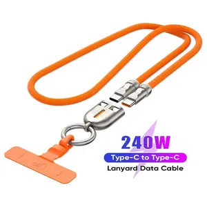 Two-In-One Lanyard Design 240w Fast Charging Data Cable, USB-C to Type-C Pd3.1 Full Function Fast Charge Line, High-Speed Transfer Sync