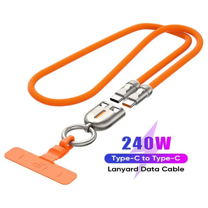 Two-In-One Lanyard Design 240w Fast Charging Data Cable, USB-C to Type-C Pd3.1 Full Function Fast Charge Line, High-Speed Transfer Sync