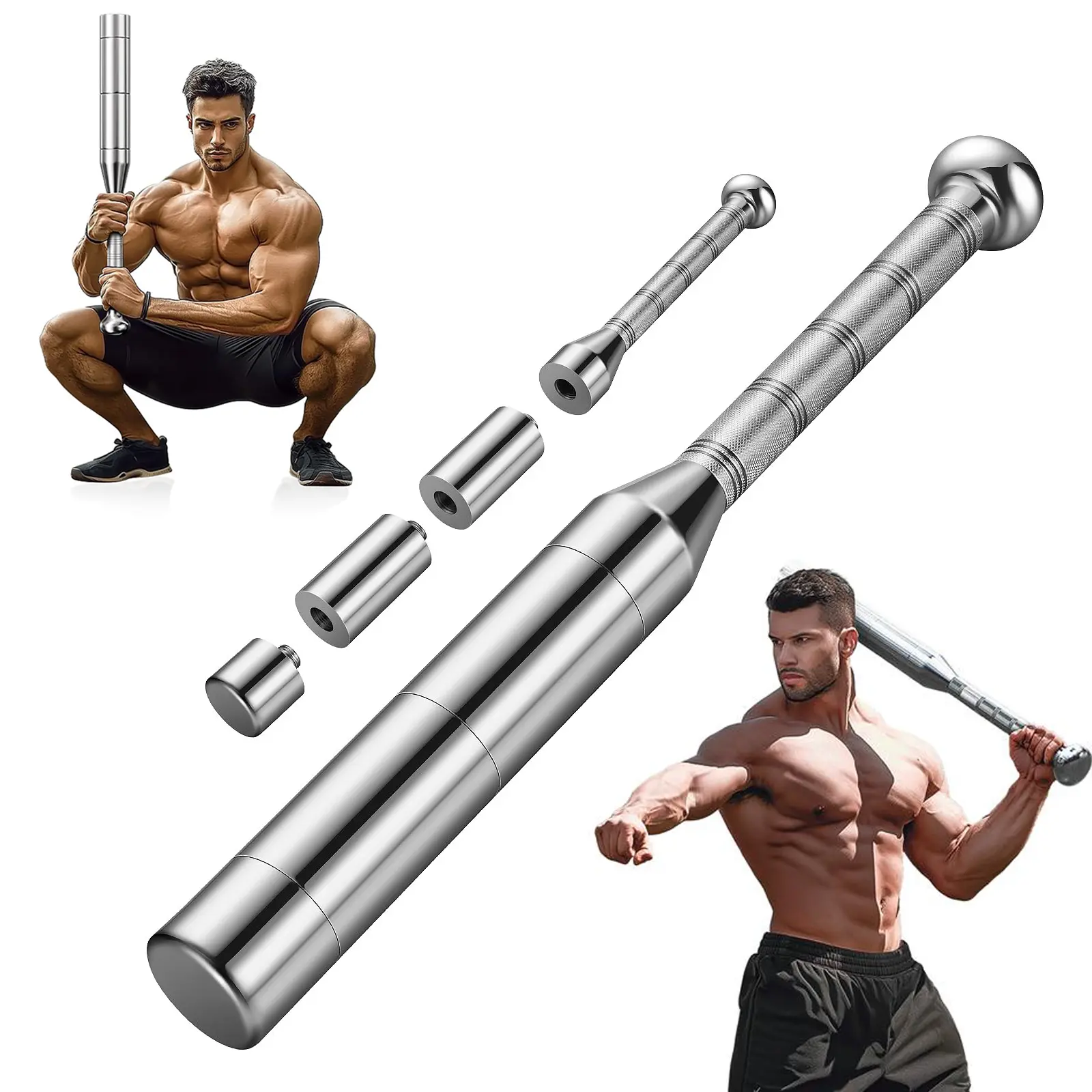 Adjustable Steel Macebell Clubbell - 6-in-1 Indian Weight Training Equipment, 6.5-17.5 LB Adjustable Weights, Non-Slip Knurled Handle for Full Body Strength Training, Workout Equipment for At Home Gym