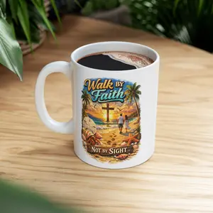 Tropical Beach Psalm Mug | 2 Corinthians Faith Scripture Coffee Cup