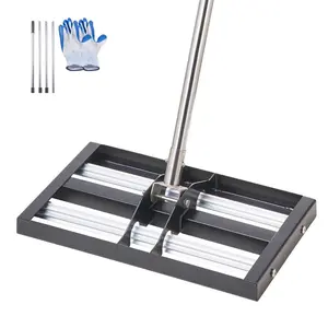 fathersdaygift VEVOR Updated Lawn Leveling Rake with Roller, 17x 10 Stainless Steel Lawn Leveler with 63.4 Adjustable Handle, Heavy Duty Yard Leveling Rake, Effort Saving Lawn Leveling Tool for Yard Golf Court
