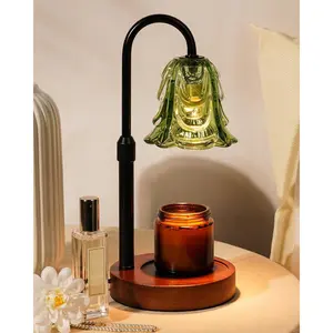 Small Candle Warmer Lamp with Timer, Adjustable Green Lamp Warmer for Jar Candles, Unique Women Gifts for Birthday, Dimmable Candle Heater, Cute Wax Warming Light with Wood Base