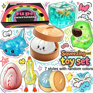 7-piece set -3D cartoon decompression toy set, realistic three-dimensional squeeze toys can release emotions, infinitely squeeze various shaped toys, party birthday gifts, campus prizes, Easter/Christmas random color gifts