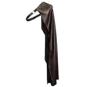 HiiFeuer Medieval Artificial Fur Shawl Half Shoulder Cape Renaissance Adjustable Cloak Viking Warrior Costume for Ren Faire Womenswear Clothes Cosplays