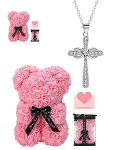 Diamond Cross Covenant Minimalist stylish full-diamond cross gem necklace with elegant premium vibe.Paired with a preserved rose and teddy bear gift box, it serves as a mysterious gift for birthdays, Valentine's Day, Mother's Day and Christmas.