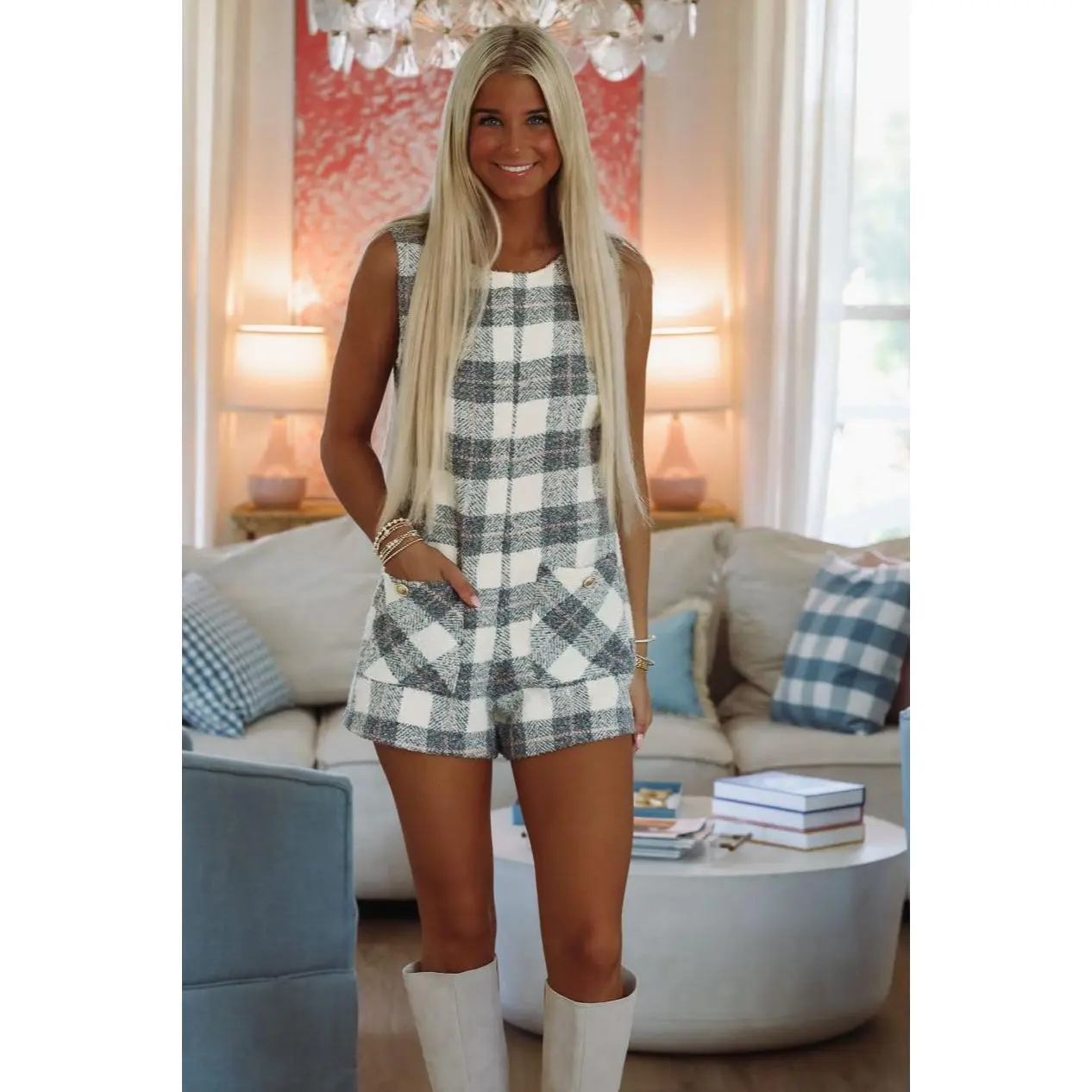 Tweed Me Romper - Grey and Ivory