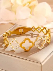 Elegant Stainless Steel Floral Rhinestone Bracelet, Trendy Hollow Flower Design, Non-Fading Jewelry for Parties and All Seasons