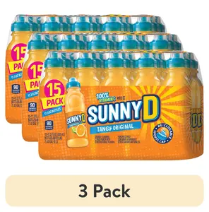 (3 pack) SUNNYD Tangy Original Shelf Stable Orange Juice Drink, 15 Count, 11.3 fl oz Bottles